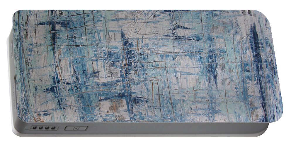 Abstract Painting Portable Battery Charger featuring the painting W26 - blue by KUNST MIT HERZ Art with heart