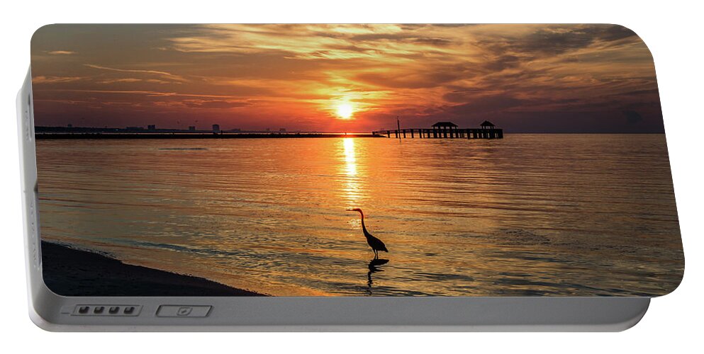 Shorebirds Portable Battery Charger featuring the photograph Wading Heron At Sunrise by JASawyer Imaging
