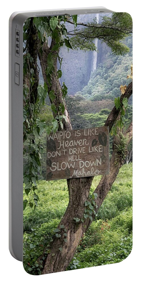 Waipio Valley Portable Battery Charger featuring the photograph Waipio Valley Road Rules by Susan Rissi Tregoning