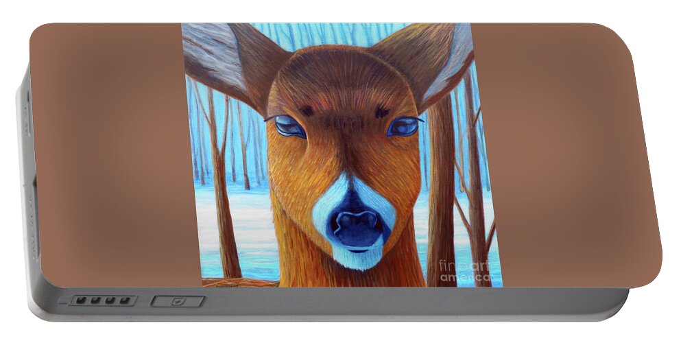 Deer Portable Battery Charger featuring the painting Wait For The Magic by Brian Commerford