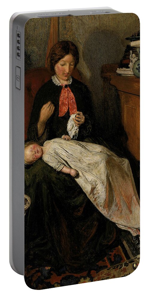 19th Century Art Portable Battery Charger featuring the painting Waiting - An English Fireside of 1854-55 by Ford Madox Brown