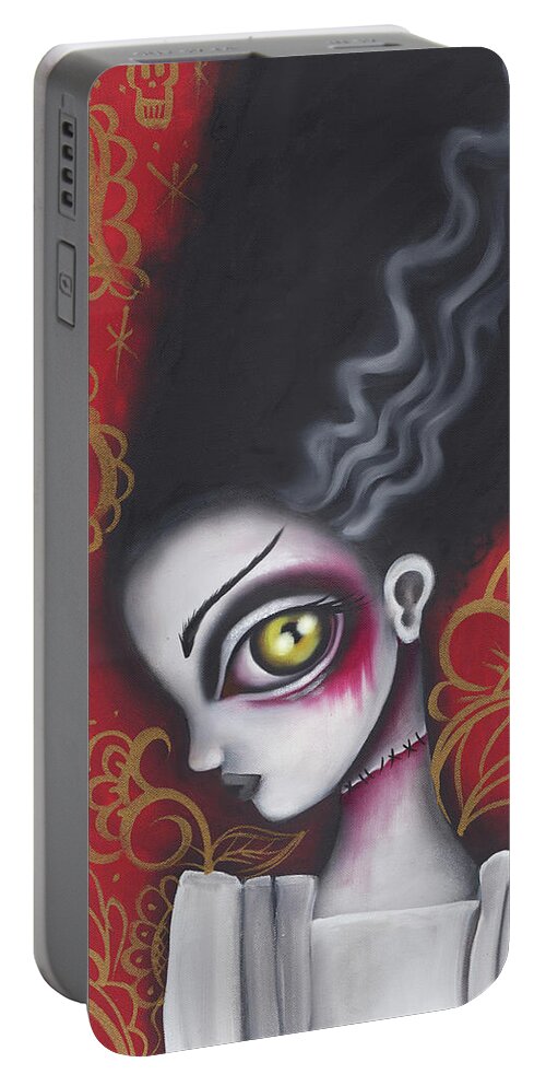 Halloween Portable Battery Charger featuring the painting Waiting for Frankenstein by Abril Andrade