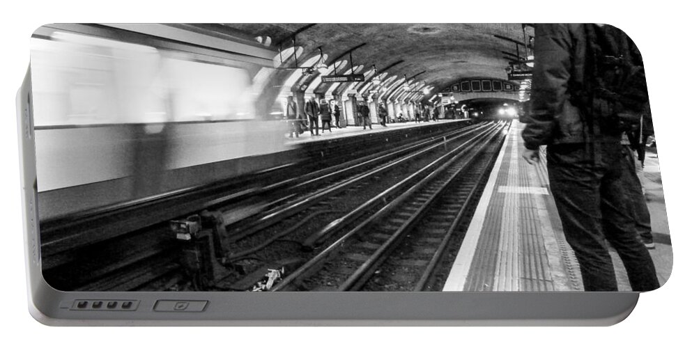 England Portable Battery Charger featuring the photograph Waiting for the Train BW 8x10 by Leah Palmer