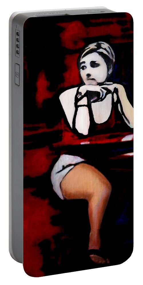 Fine Art Work Portable Battery Charger featuring the painting Waiting - Portrait of a Young Woman by G Linsenmayer