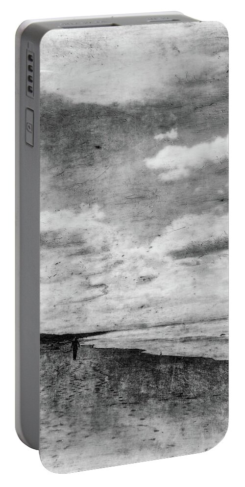 Beach Portable Battery Charger featuring the mixed media Walk Alone by Roseanne Jones