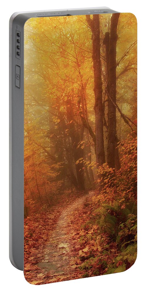 Fall Portable Battery Charger featuring the photograph Walk Into The Mist by Mary Jo Allen