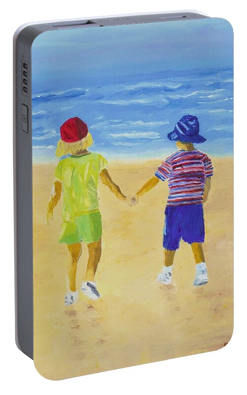 Kid Portable Battery Charger featuring the painting Walk on the Beach by Rodney Campbell
