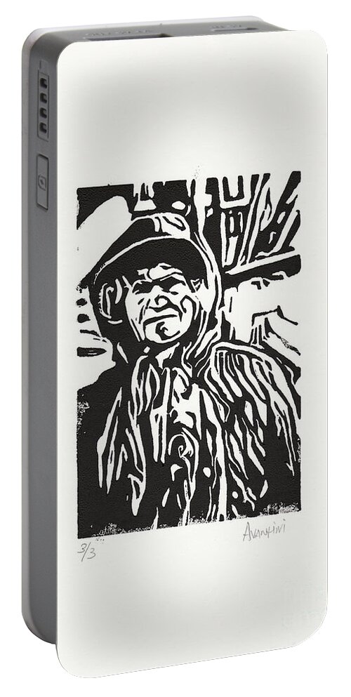 Linocut Portable Battery Charger featuring the mixed media Walk On Veedor Square Cadiz by Pablo Avanzini