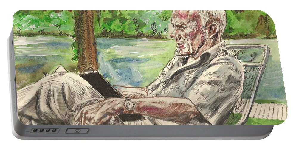 Walker Percy Portable Battery Charger featuring the painting Walker Percy at the Lake by Bryan Bustard