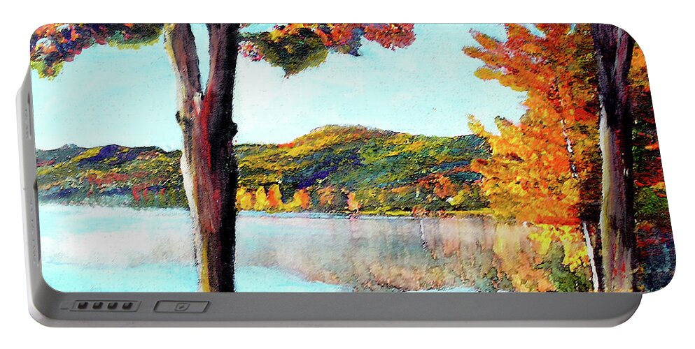 Water Portable Battery Charger featuring the painting A Walk Down Lake Champlain by Frank Botello