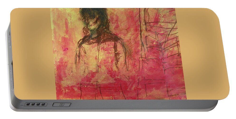 Expressive Portable Battery Charger featuring the painting Walking in the City by Judith Redman