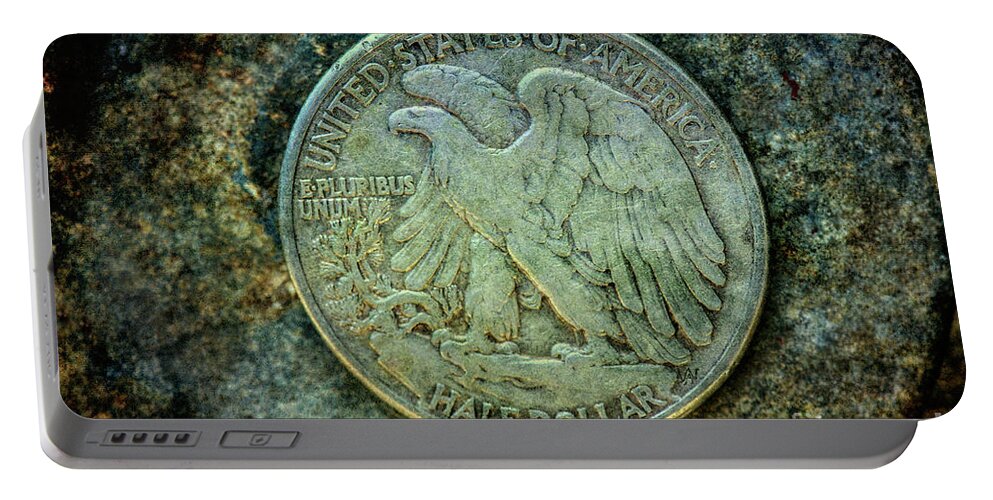 Old Silver Coin Portable Battery Charger featuring the digital art Walking Liberty Half Dollar Reverse by Randy Steele