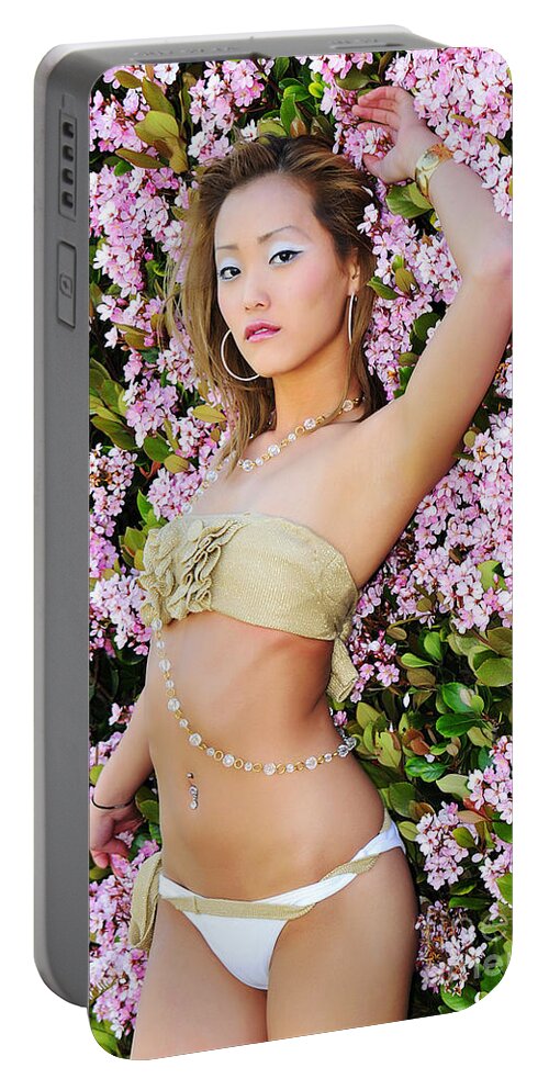 Glamour Photographs Portable Battery Charger featuring the photograph Wall of flowers by Robert WK Clark