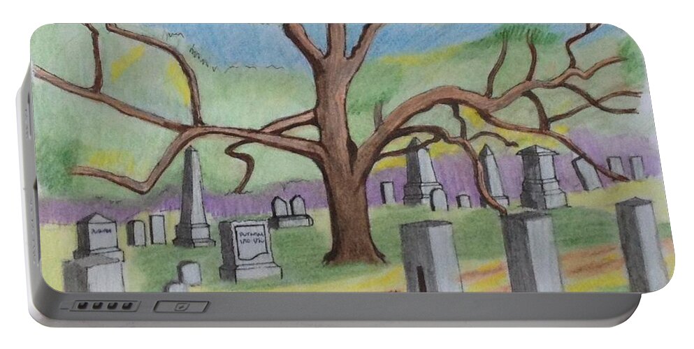 Paul Meinerth Portable Battery Charger featuring the drawing Walnut Grove Cemetary by Paul Meinerth