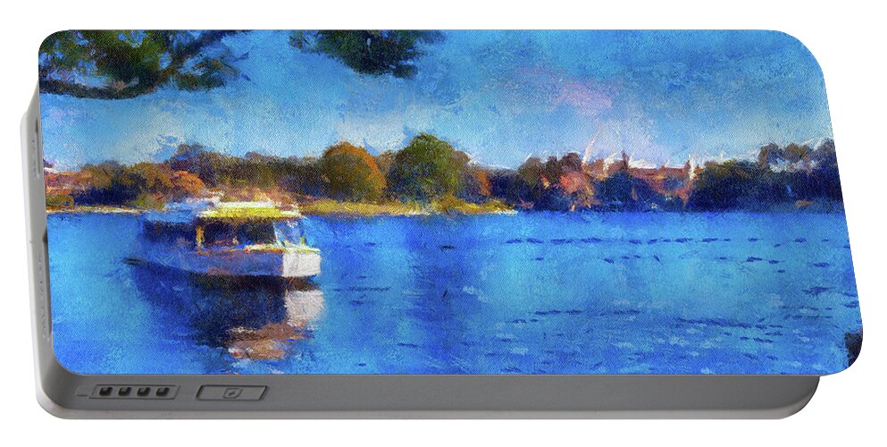 Castle Portable Battery Charger featuring the photograph Walt Disney World Epcot World Showcase Lagoon Boat Ride 06 PA 02 by Thomas Woolworth