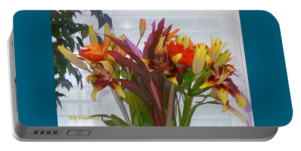 Warm Colored Flowers Portable Battery Charger featuring the photograph Warm Colored Flowers by Elly Potamianos