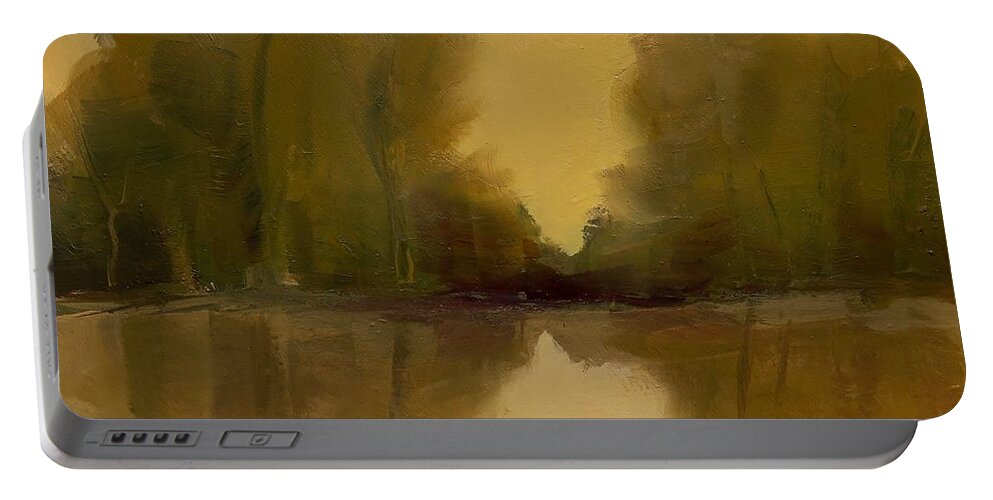 Landscape Portable Battery Charger featuring the painting Warm Morning by Michelle Abrams