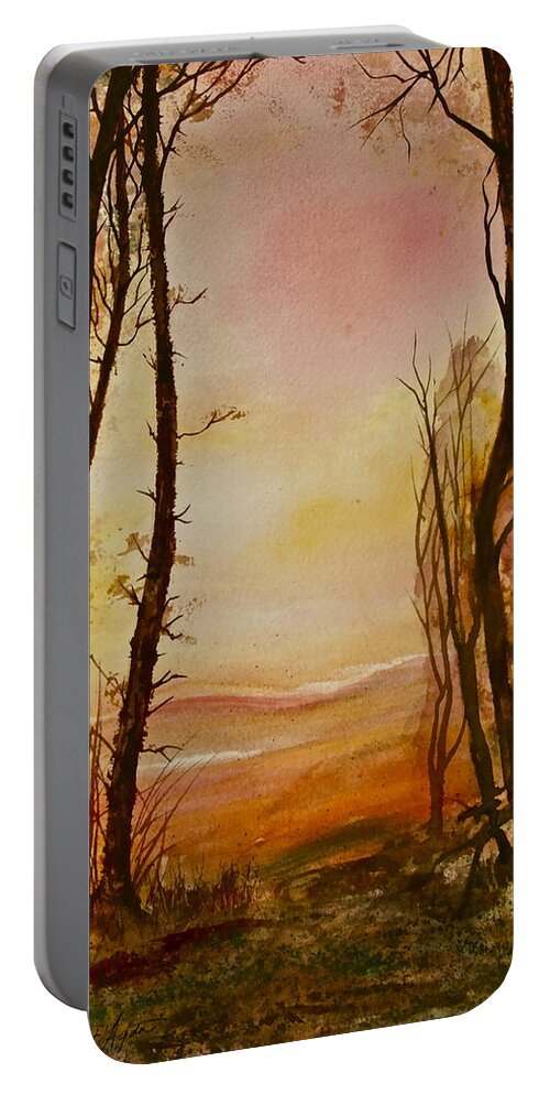 Sunrise Portable Battery Charger featuring the painting Warm Way by Frank SantAgata