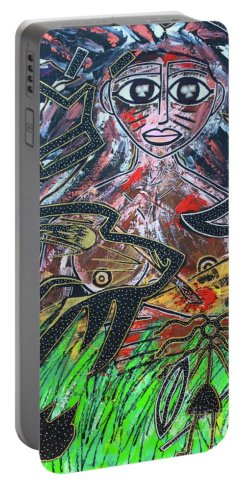  Portable Battery Charger featuring the painting Warrior Spirit Woman by Odalo Wasikhongo