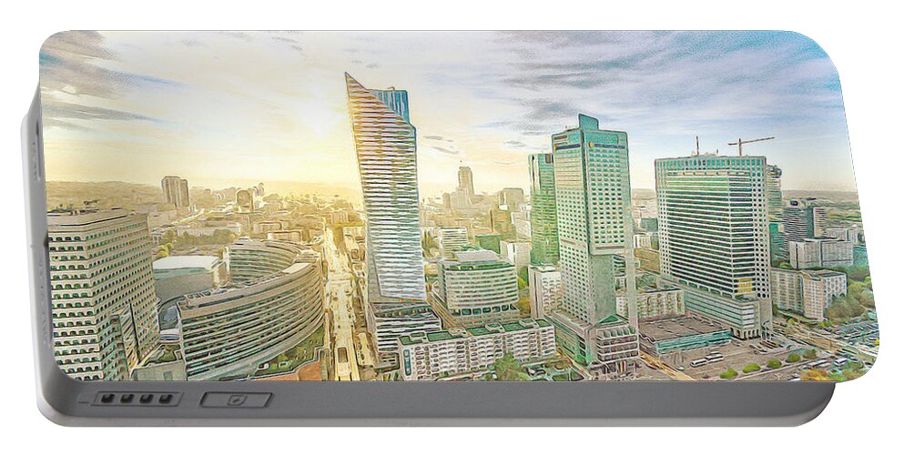 Warsaw Portable Battery Charger featuring the digital art Warsaw Poland Skyline by Anthony Murphy