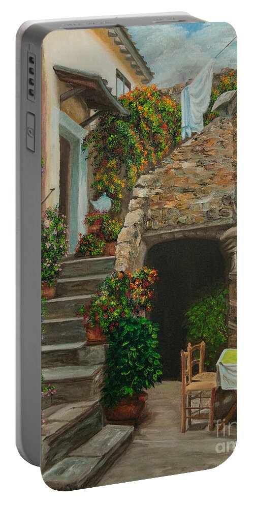 Italian Painting Portable Battery Charger featuring the painting Wash Day by Charlotte Blanchard