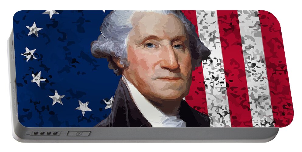 #faatoppicks Portable Battery Charger featuring the painting Washington and The American Flag by War Is Hell Store
