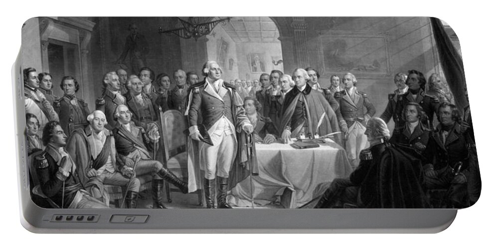 George Washington Portable Battery Charger featuring the drawing Washington Meeting His Generals by War Is Hell Store