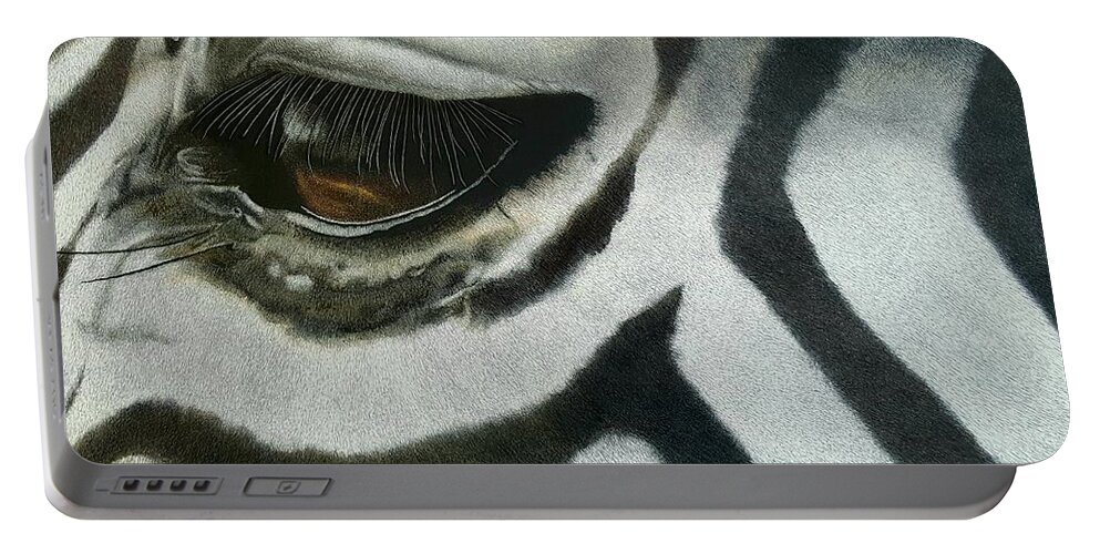 Scrachboard Portable Battery Charger featuring the drawing Watchful Eye by Sheryl Unwin