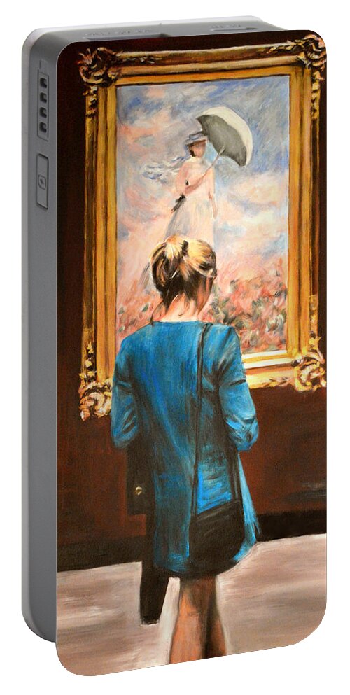 Monet Portable Battery Charger featuring the painting Watching Monet by Escha Van den bogerd
