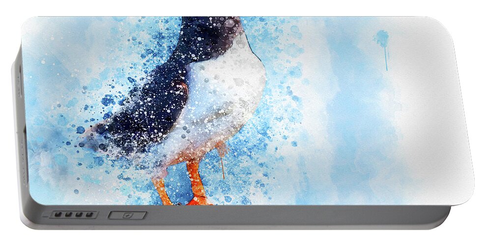 Puffin Portable Battery Charger featuring the mixed media Water Colour Puffin by Jim Hatch