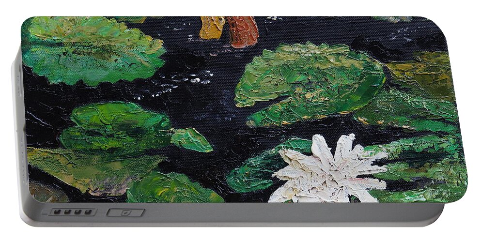 Flowers Portable Battery Charger featuring the painting water lilies II by Marilyn Zalatan
