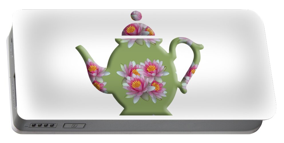 Water Lily Portable Battery Charger featuring the digital art Water Lily Pattern Teapot by Anthony Murphy