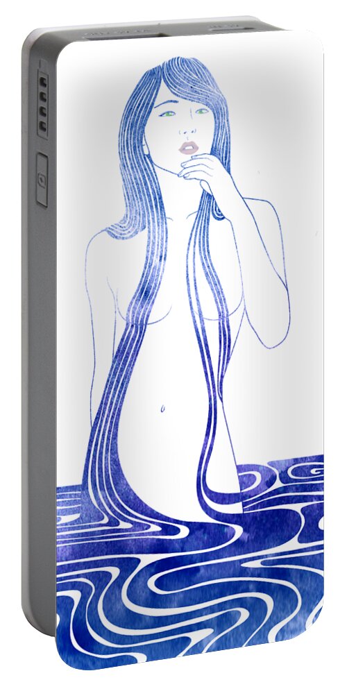 Beauty Portable Battery Charger featuring the mixed media Water Nymph C by Stevyn Llewellyn