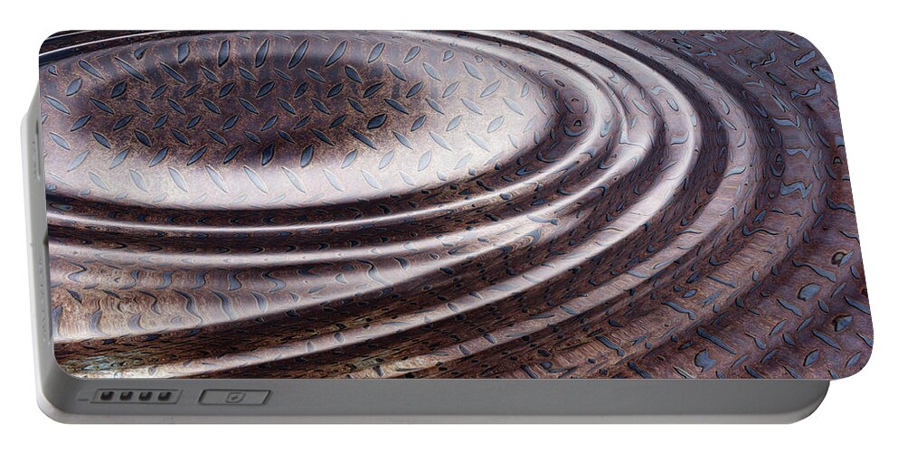 Wave Portable Battery Charger featuring the digital art Water ripple on rusty steel plate by Michal Boubin