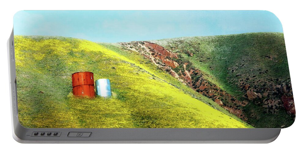 Wildflowers Portable Battery Charger featuring the photograph Water Tanks and Wildflowers by Timothy Bulone