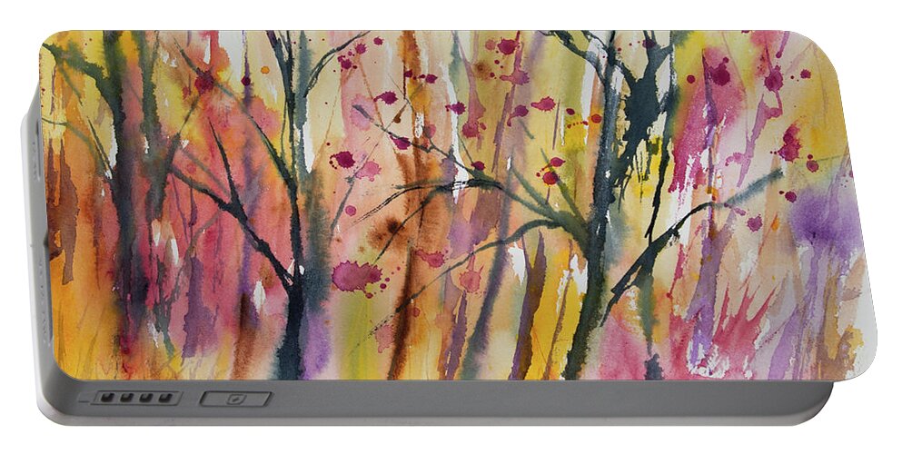 Forest Portable Battery Charger featuring the painting Watercolor - Autumn Forest Impression by Cascade Colors