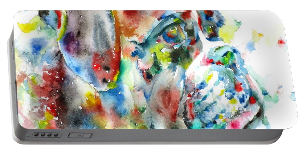 Boxer Portable Battery Charger featuring the painting Watercolor Boxer by Fabrizio Cassetta