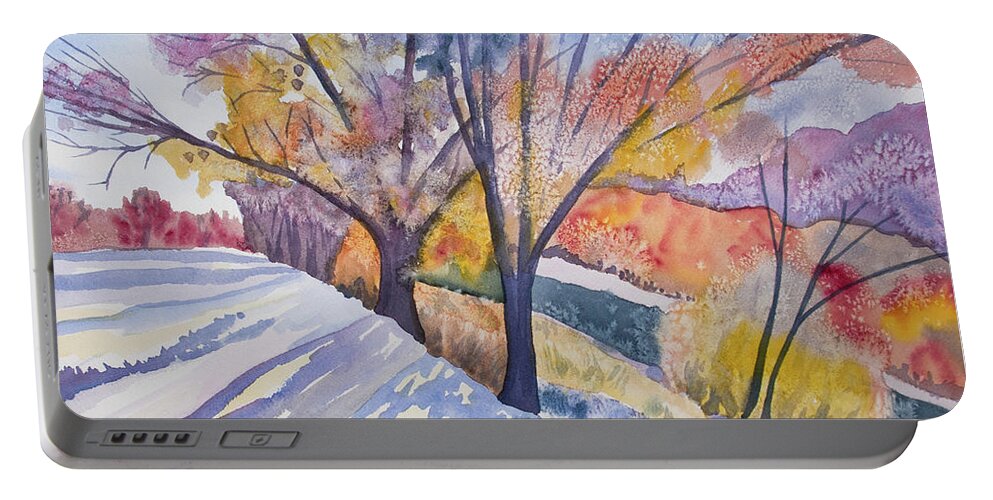 Season Portable Battery Charger featuring the painting Watercolor - Changing Seasons Landscape by Cascade Colors