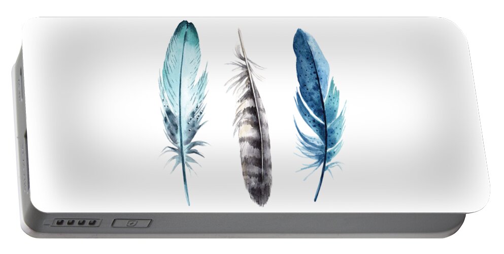 Watercolor+feathers Portable Battery Charger featuring the digital art Watercolor Feathers by Jaime Friedman