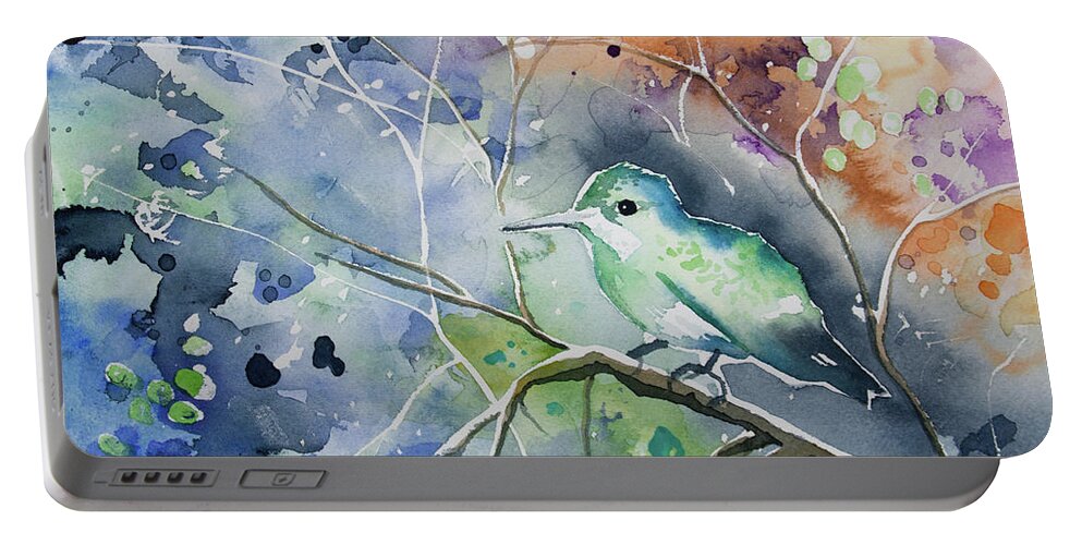 Hummingbird Portable Battery Charger featuring the painting Watercolor - Hummingbird with Impressionistic Background by Cascade Colors