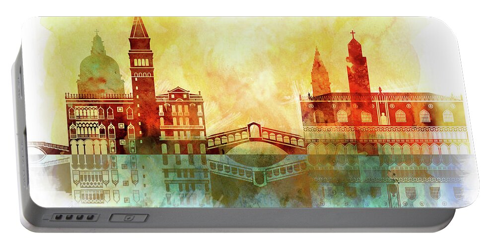 Watercolor Of Venice Portable Battery Charger featuring the painting watercolor of Venice by Dim Dom