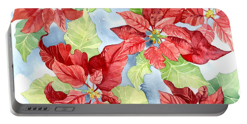 Poinsettia Portable Battery Charger featuring the painting Watercolor Poinsettias Christmas Decor by Audrey Jeanne Roberts