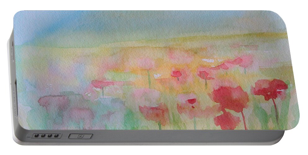 Flowers Portable Battery Charger featuring the painting Watercolor Poppies by Julie Lueders 