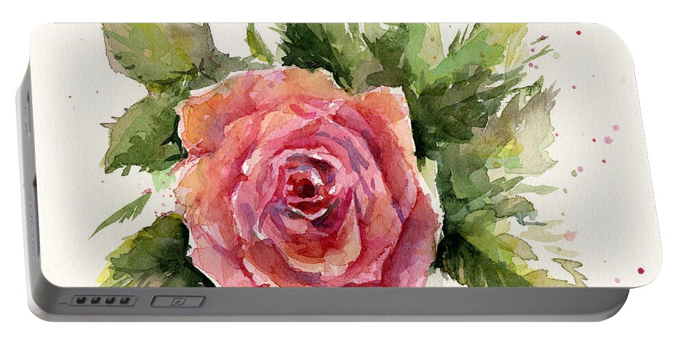 Rose Portable Battery Charger featuring the painting Watercolor Rose by Olga Shvartsur