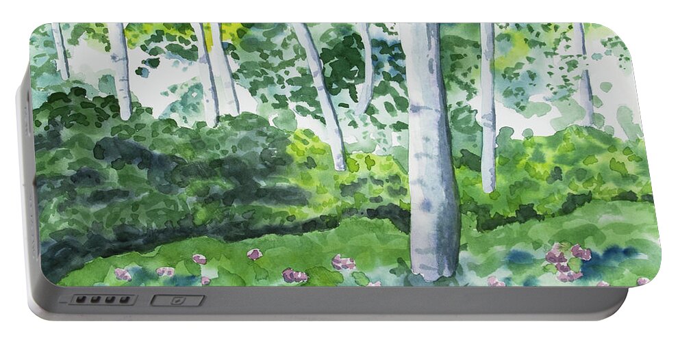 Watercolor Painting Portable Battery Charger featuring the painting Watercolor - Spring Forest and Flowers by Cascade Colors