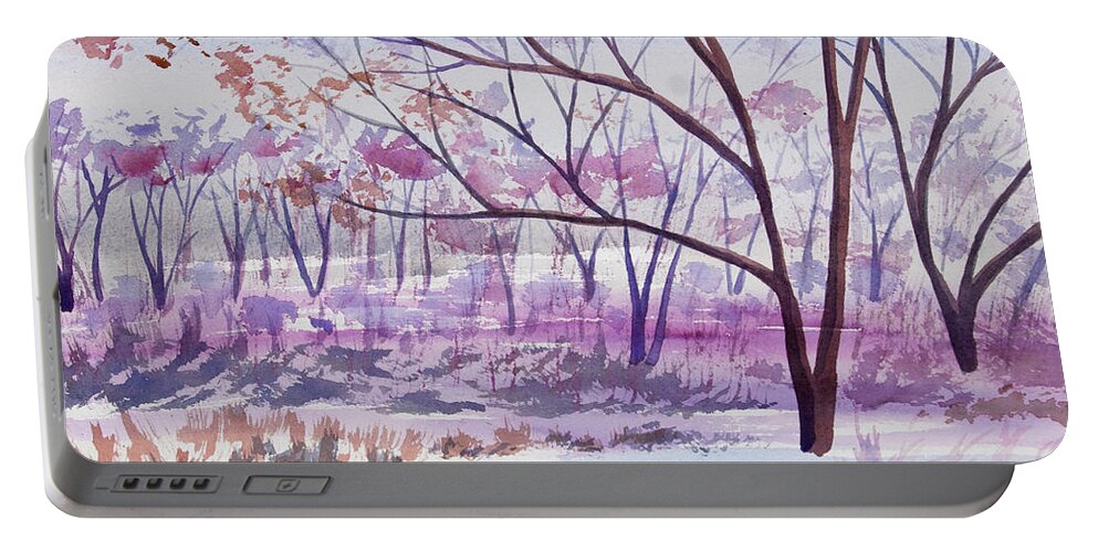 Woodland Portable Battery Charger featuring the painting Watercolor - Woodland Scene by Cascade Colors