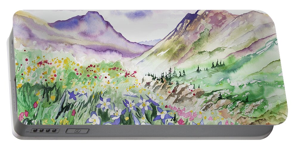 Yankee Boy Basin Portable Battery Charger featuring the painting Watercolor - Yankee Boy Basin Landscape by Cascade Colors