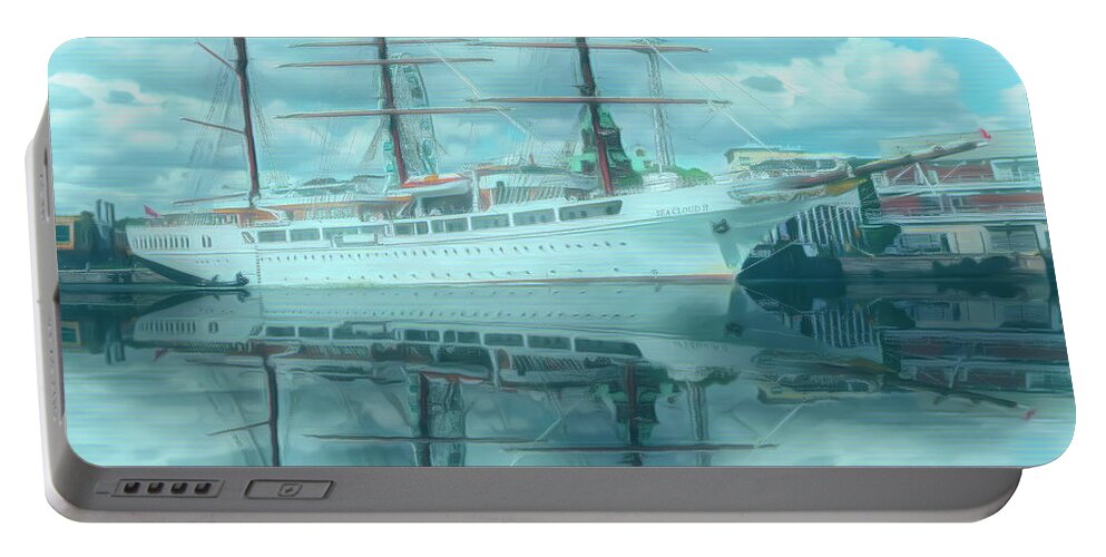 Boats Portable Battery Charger featuring the photograph Watercolors in Aqua Painting by Debra and Dave Vanderlaan
