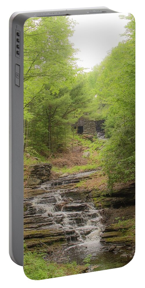 Waterfall Portable Battery Charger featuring the photograph Waterfall Drops from Old Mill at Moore State Park by Michael Saunders