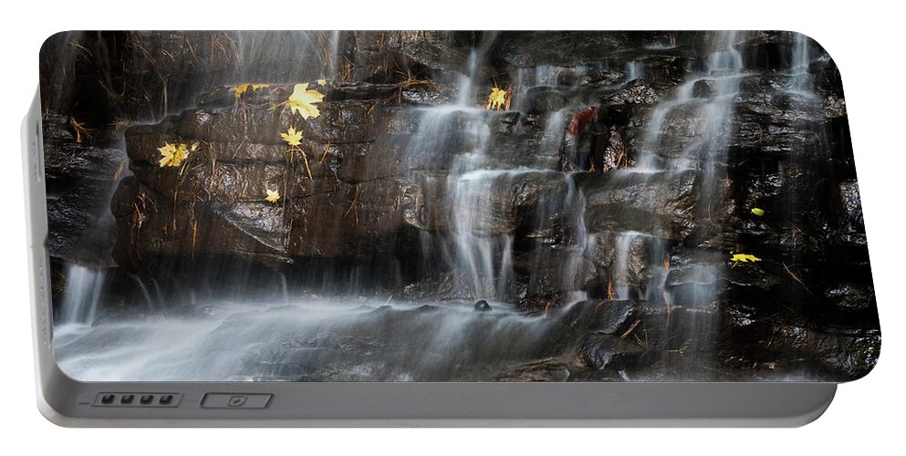 Honey Run Portable Battery Charger featuring the photograph Waterfall in Autumn Sunlight by Tom Mc Nemar